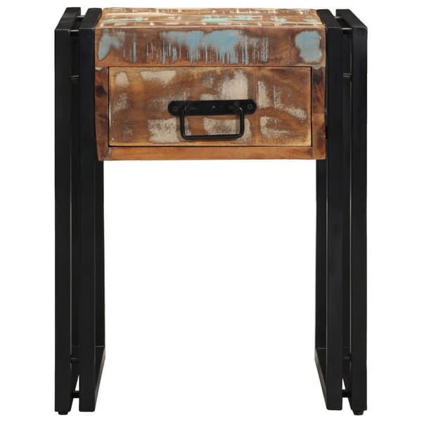 vidaXL Endebord med skuff Svart 40x40x50 cm Solid gjenvunnet tre