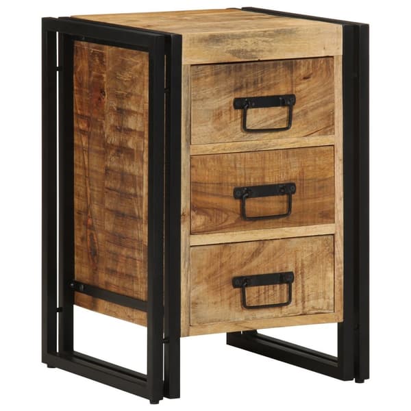 vidaXL Sengebord Brun, Sort Massivt groft mangotræ, jern 40 x 35 x 50 cm