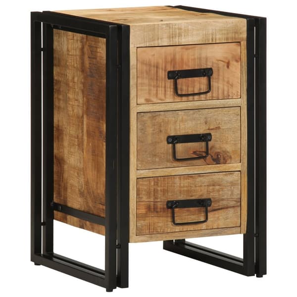 vidaXL Sengebord Brun, Sort Massivt groft mangotræ, jern 40 x 35 x 50 cm