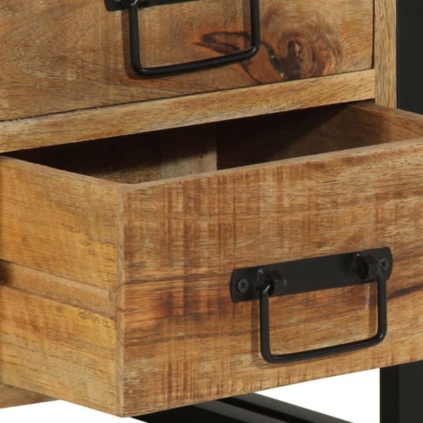 vidaXL Sengebord Brun, Sort Massivt groft mangotræ, jern 40 x 35 x 50 cm