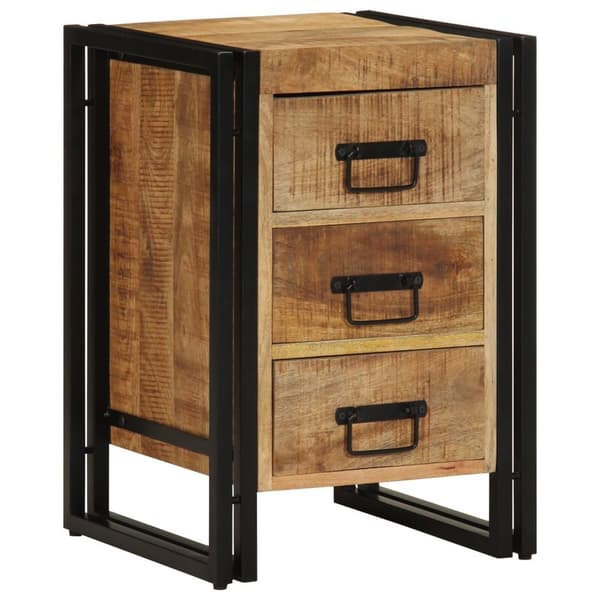 vidaXL Sengebord Brun, Sort Massivt groft mangotræ, jern 40 x 35 x 50 cm