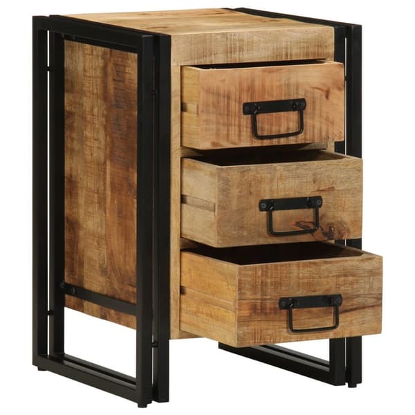 vidaXL Sengebord Brun, Sort Massivt groft mangotræ, jern 40 x 35 x 50 cm