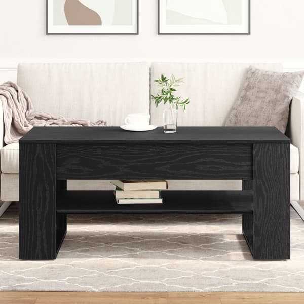 vidaXL Sofabord Sort egetræ Konstrueret træ 102 cm x 55 cm x 45 cm