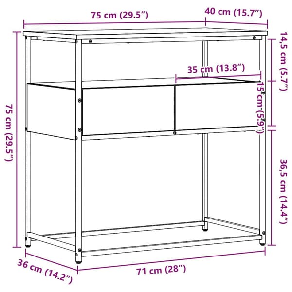 vidaXL Konsolipöytä Vanha Puu 75x40x75 cm Tekokuitu ja Teräs