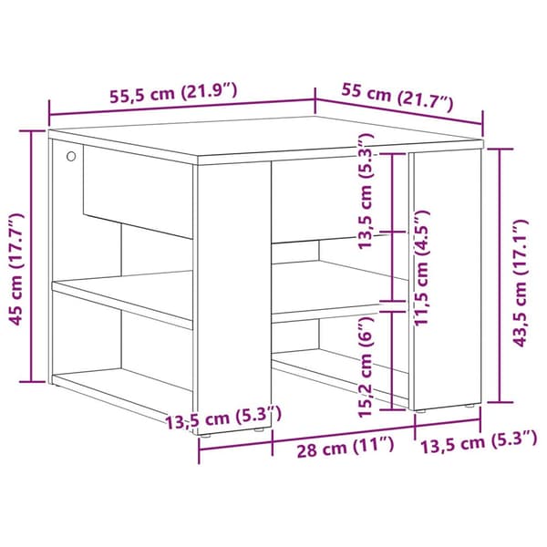 vidaXL Svart Eik Kaffe Bord 55.5x55x45 cm Laget av Konstruert Tre