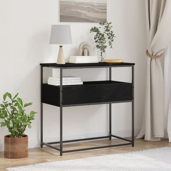 vidaXL Consolebord Sort egetræ Træ, Metal Medium Holdbart Endebord