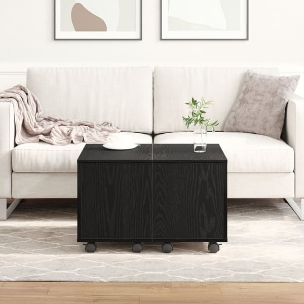 vidaXL Kaffebord Sort eg Ingeniørtræ 60 x 60 x 38 cm Udvideligt