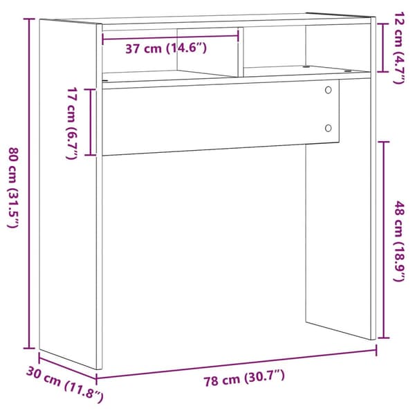 vidaXL Musta Tammi Konsolipöytä - 78x30x80 cm - Teknisestä puusta