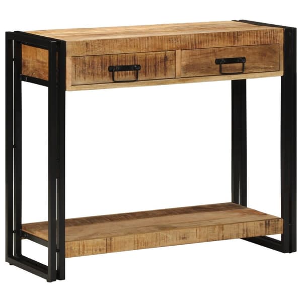 vidaXL Konsolbord Brun, Sort Solidt groft mangotræ, jern 90 x 33 x 75 cm