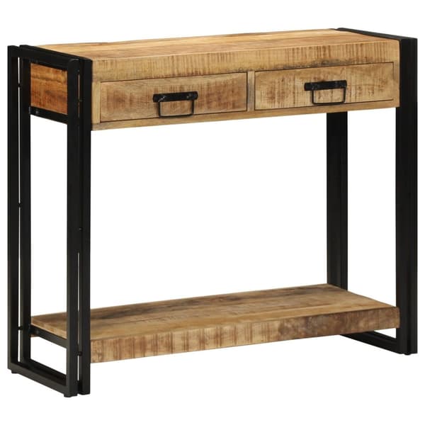 vidaXL Konsolbord Brun, Sort Solidt groft mangotræ, jern 90 x 33 x 75 cm