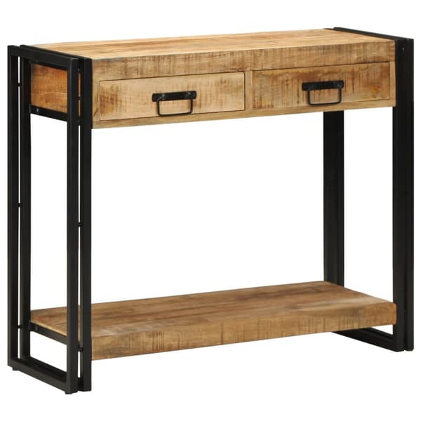 vidaXL Konsolbord Brun, Sort Solidt groft mangotræ, jern 90 x 33 x 75 cm