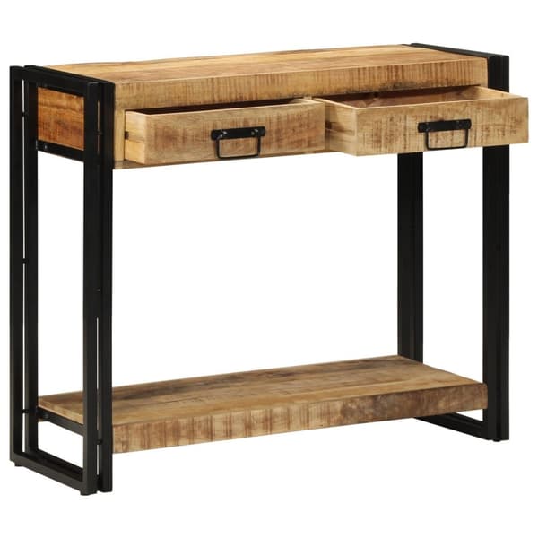 vidaXL Konsolbord Brun, Sort Solidt groft mangotræ, jern 90 x 33 x 75 cm