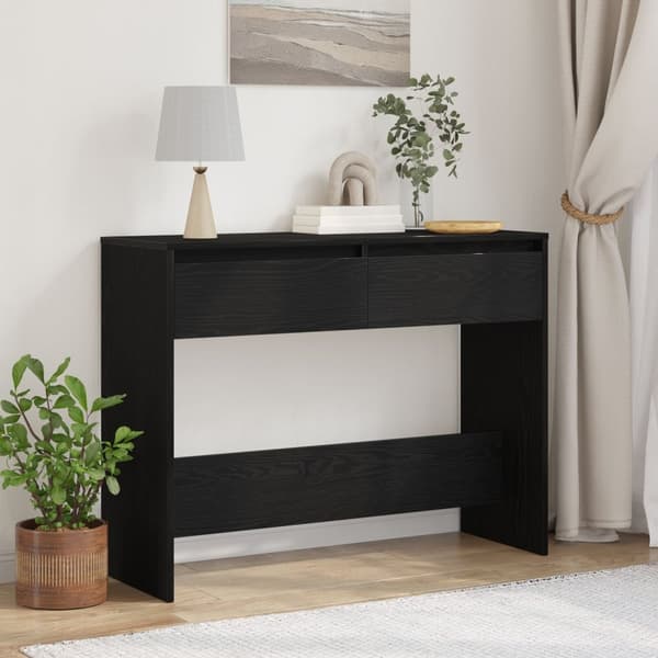vidaXL Konsolbord Sort Egetræ Konstrukteret Træ 100 x 35 x 76.8 cm