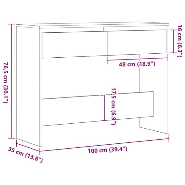 vidaXL Konsolbord Sort Egetræ Konstrukteret Træ 100 x 35 x 76.8 cm