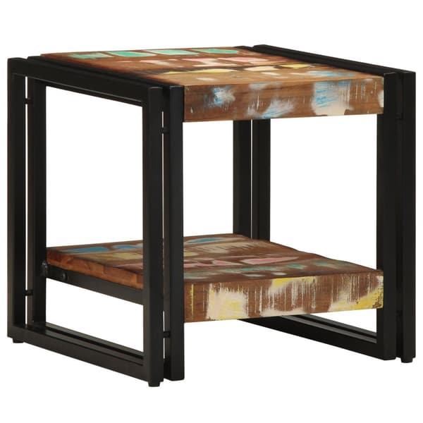 vidaXL Sofabord Flerfarvet, Sort Solidt genbrugstræ, jern 40 x 40 x 38 cm