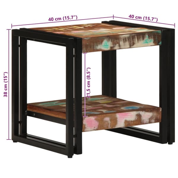 vidaXL Sofabord Flerfarvet, Sort Solidt genbrugstræ, jern 40 x 40 x 38 cm