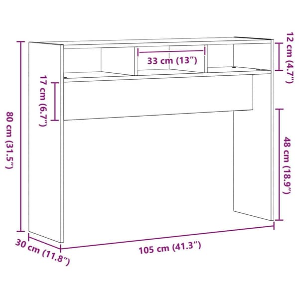 vidaXL Konsollbord Svart Eik 105x30x80 cm Ingeniørtre