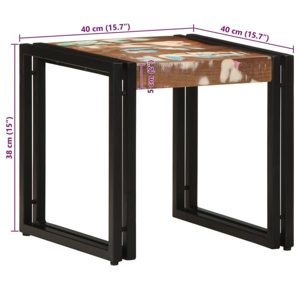 vidaXL Sofabord Flerfarvet, Sort Massivt genbrugstræ, jern 40 x 40 x 38 cm