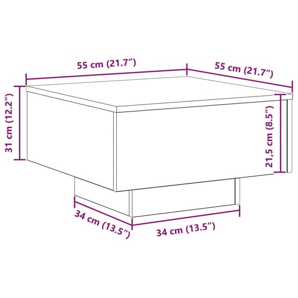 vidaXL Sofabord Artisan Eg Massivt Egetræ 55 x 55 x 31 Slidstærk