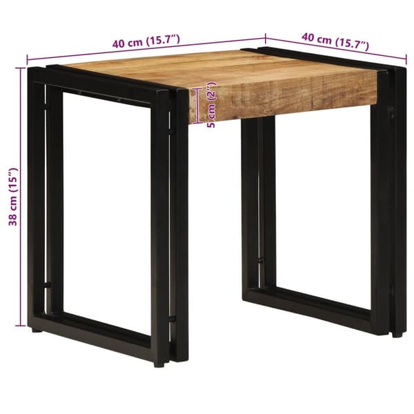 vidaXL Sofabord Brun, Sort Massivt Groft Mangotræ, Jern 40 x 40 x 38 cm