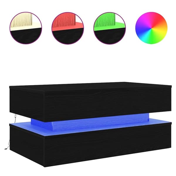 vidaXL sofabord med LED-lys 90x50x40 cm sort egetræsfarve
