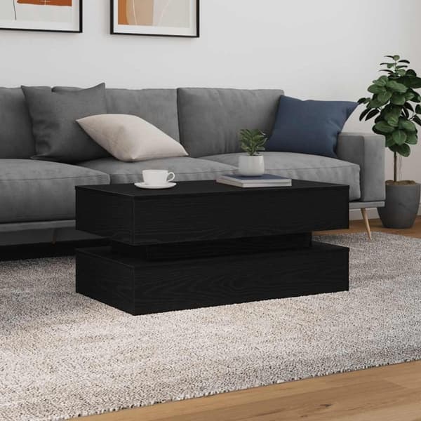 vidaXL sofabord med LED-lys 90x50x40 cm sort egetræsfarve