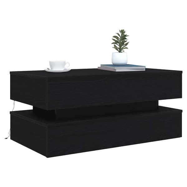vidaXL sofabord med LED-lys 90x50x40 cm sort egetræsfarve