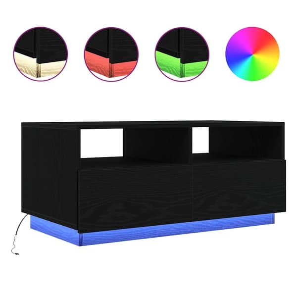 vidaXL Salongbord med LED-lys svart eik 90x49x40 cm