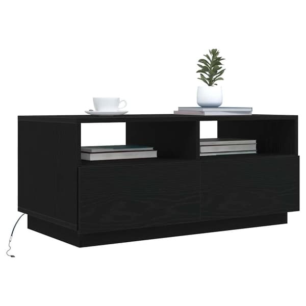 vidaXL Salongbord med LED-lys svart eik 90x49x40 cm