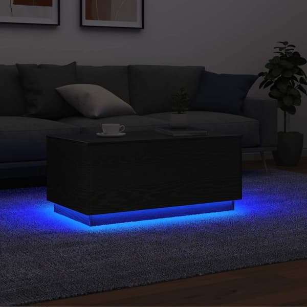 vidaXL Salongbord med LED-lys svart eik 90x49x40 cm