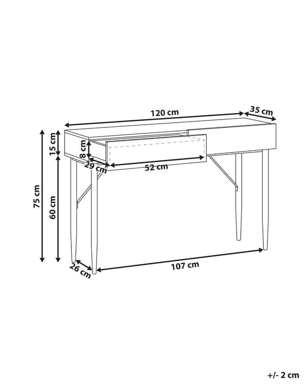 Konsollbord Svart MDF Lyst Tre Ribbet Front 2 Skuffer Moderne Gang Soverom