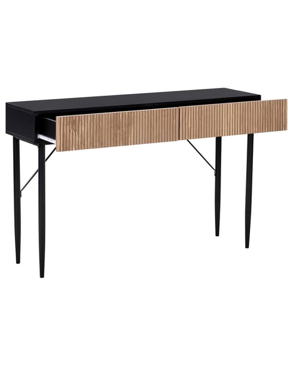 Konsollbord Svart MDF Lyst Tre Ribbet Front 2 Skuffer Moderne Gang Soverom