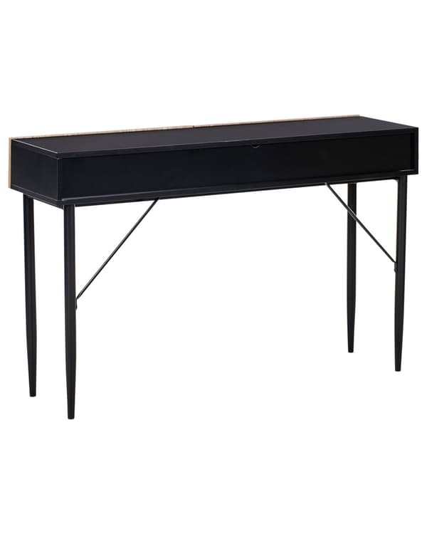Konsollbord Svart MDF Lyst Tre Ribbet Front 2 Skuffer Moderne Gang Soverom
