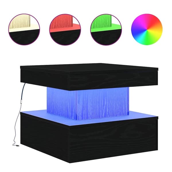 vidaXL Salongbord med LED-lys svart eik 50x50x40 cm
