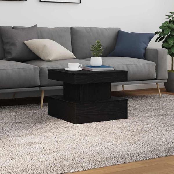 vidaXL Salongbord med LED-lys svart eik 50x50x40 cm