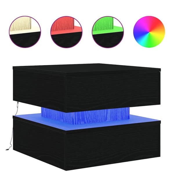 vidaXL Soffbord med LED svart ek 50x50x40 cm