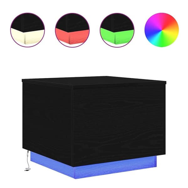 vidaXL sofabord med LED-lys 50x50x40 cm sort egetræsfarve