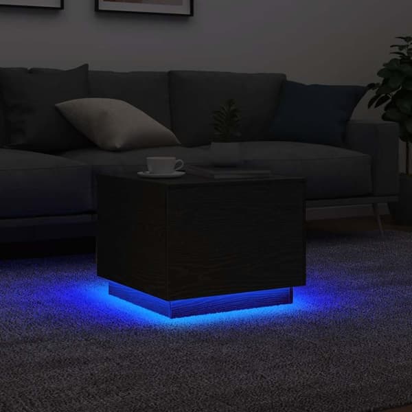 vidaXL Salongbord med LED-lys svart eik 50x50x40 cm