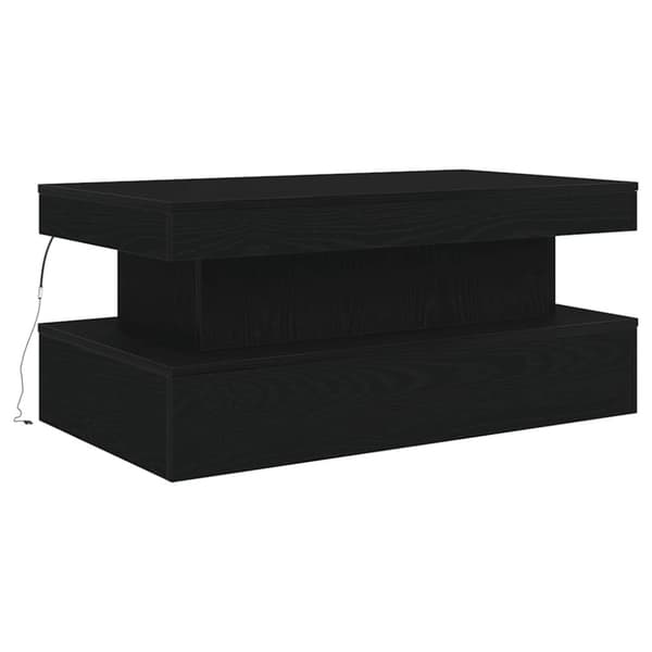 vidaXL sofabord med LED-lys 90x50x40 cm sort egetræsfarve