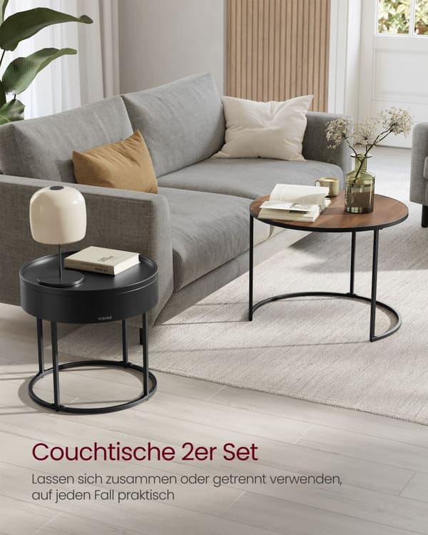Kaffebord Set, VASAGLE, 60x60x45 cm & 44x44x42 cm, Valnöt Svart