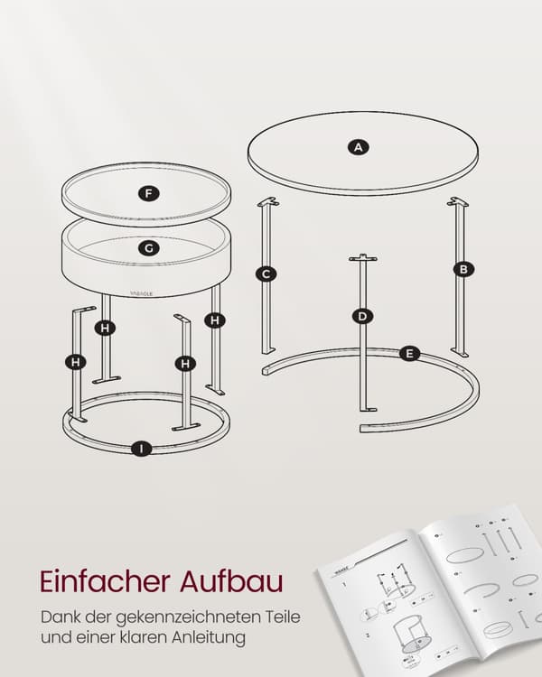Kaffebord Set, VASAGLE, 60x60x45 cm & 44x44x42 cm, Valnöt Svart