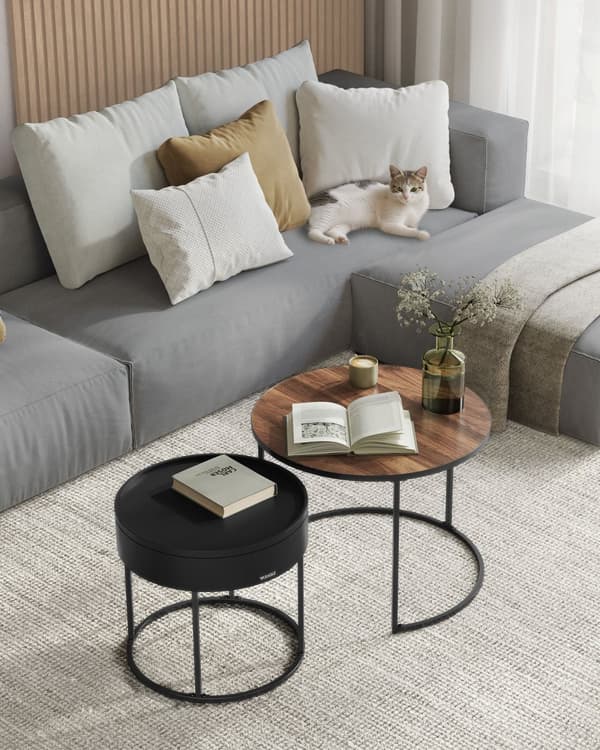 Kaffebord Set, VASAGLE, 60x60x45 cm & 44x44x42 cm, Valnöt Svart