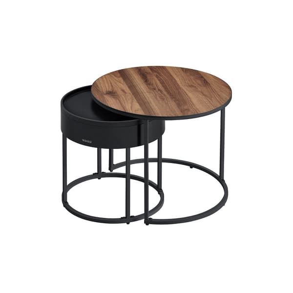 Kaffebord Set, VASAGLE, 60x60x45 cm & 44x44x42 cm, Valnöt Svart