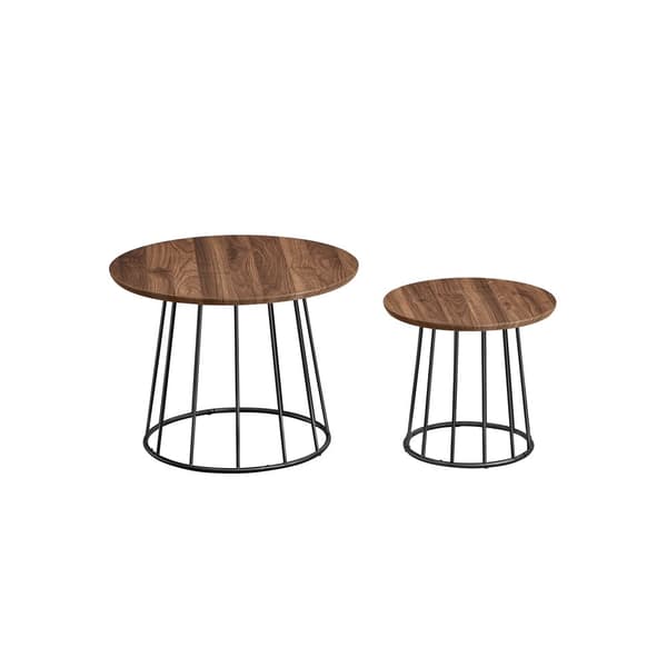 Soffbord, VASAGLE, runt, 2-pack, stålram, medium densitet fiberboard, naturlig valnötsfärg.