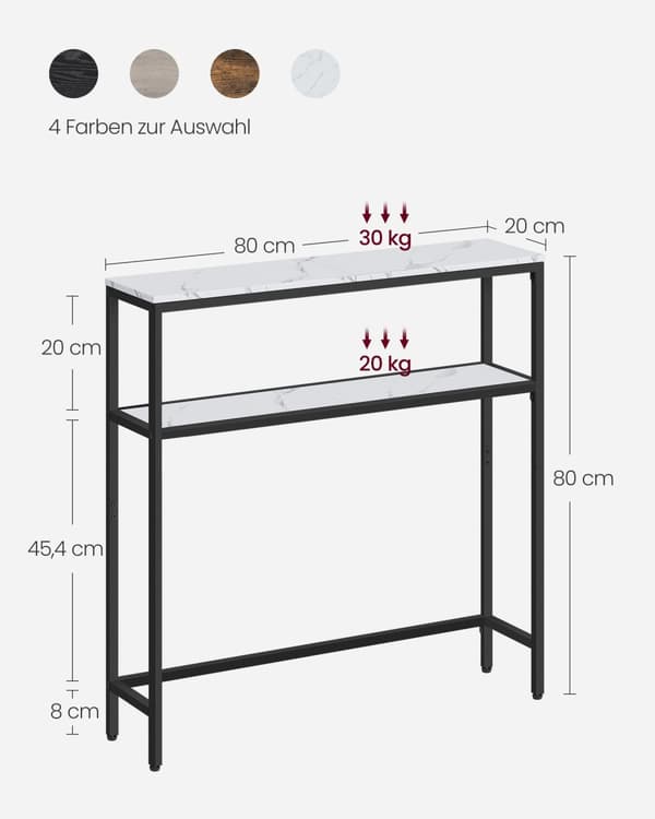 Konsolbord, VASAGLE, 20 x 80 x 80 cm, antracitgrå, marmorhvid.