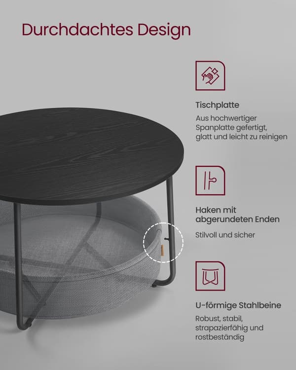 Soffbord, VASAGLE, 75 cm i diameter, Bläcksvart-Skiffergrå.