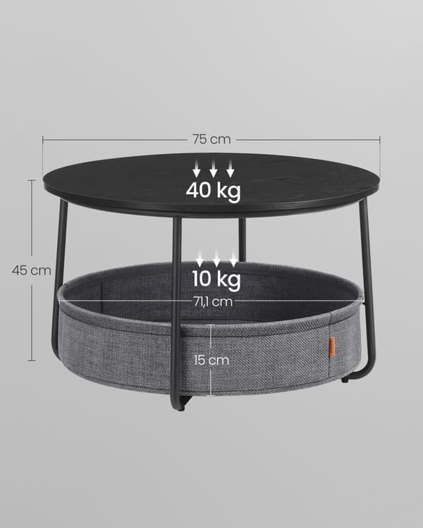 Soffbord, VASAGLE, 75 cm i diameter, Bläcksvart-Skiffergrå.