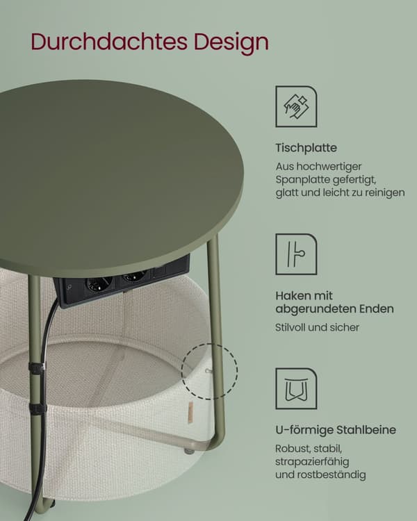 Bord til stuen, Lille bord, Sofabord, Stofkurv, Skovgrøn-Cremehvid.