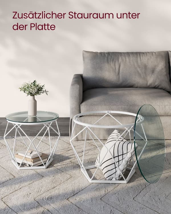 Soffbord, VASAGLE, Transparent-Molnvit.