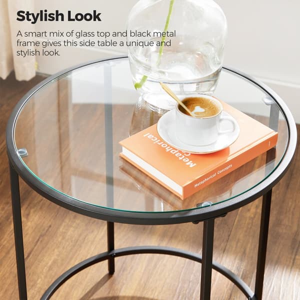 Sidobord, litet soffbord, glasbord, nattduksbord, soffbord, balkong, svart, 50x55 cm.